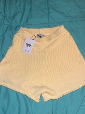 Princess Polly Pale Yellow Knit High-Waist Shorts